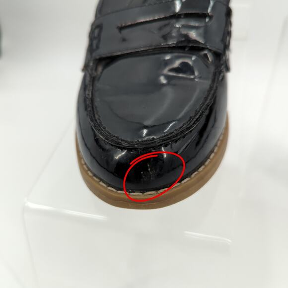 Steve Madden Patent Leather Penny Loafers Black Mellany Size 7 Stacked Heel - Picture 4 of 11